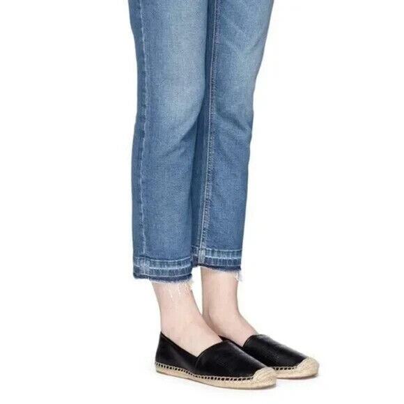 Tory Burch Black Nappa Leather Espadrilles Perforated Logo Round Toe Sli… - Picture 2 of 8